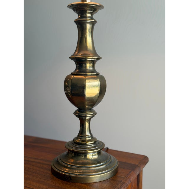 Vintage Stiffel Brass Neoclassical Baluster Table Lamps With Black Empire Shades - a Pair For Sale In Los Angeles - Image 6 of 12