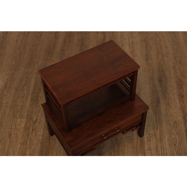 Vintage Mid-Century Modern Walnut Asian Inspired Nightstands - A Pair For Sale In Philadelphia - Image 6 of 13