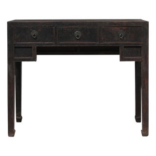 Three Drawer Black Elm Desk For Sale