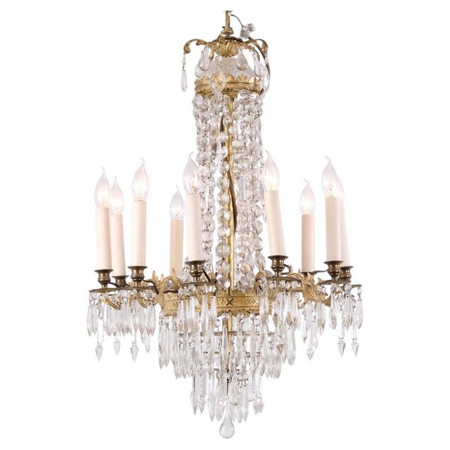 French Antique Crystal and Gilt Bronze 10-Light Chandelier, 1890s For Sale - Image 11 of 11