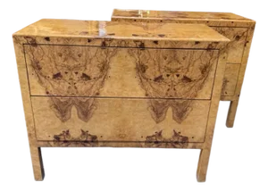 Modern Burl Walnut Matched Grain Veneer Commodes