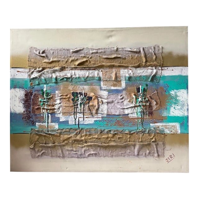 Large Post-Modern 1980s Jeri Ledbetter Signed Abstract Mixed Media Painting For Sale