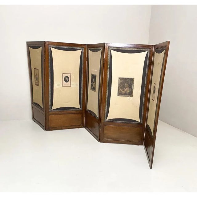 Traditional Antique Walnut and Canvas Room Divider For Sale - Image 3 of 4