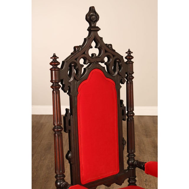 Gothic Revival Walnut Carved Wood Throne Pair Of Armchairs For Sale - Image 4 of 18