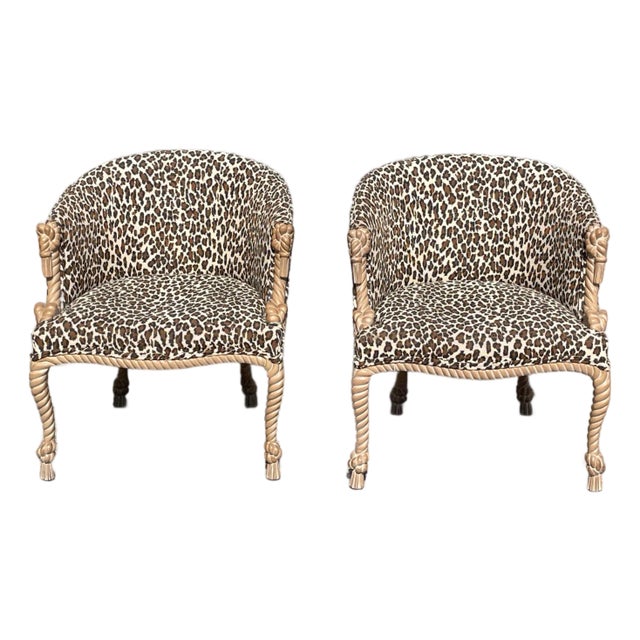 Napoleon III Style Leopard Print Rope and Tassel Chairs - A Pair For Sale