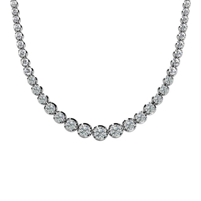 10 Carat Natural Diamond Graduated Tennis Necklace 18K White Gold 16.5 Inches For Sale