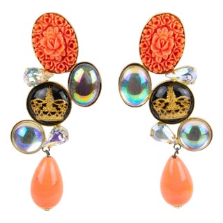 Zoe Coste Faux-Coral and AB Crystal Dangle Earrings For Sale