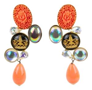 Zoe Coste Faux-Coral and AB Crystal Dangle Earrings