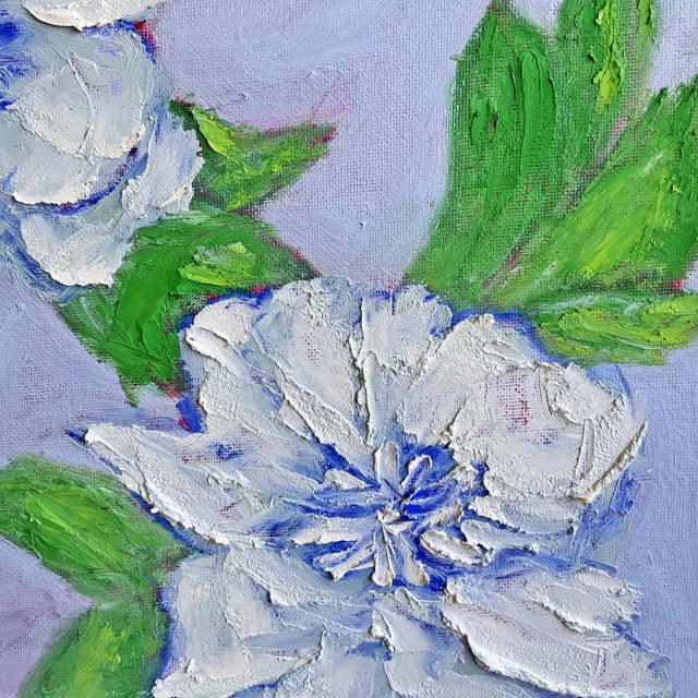 2020s Original Framed Daisy Garden Painting, White Blue Green Floral Wall Art, Oil on Canvas in Gold Frame, 14x14 Maximalist Boho Home Decor For Sale - Image 5 of 5