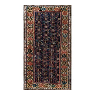1900s Blue Navy Geometric Tribal Antique Persian Baluch Carpet 2'10" X 5'2" Knotted Wool Rug For Sale