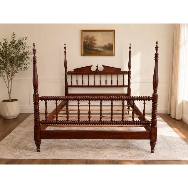 Antique Virginia Estate Walnut Queen Four-Poster Bed With Chippendale-Style Headboard For Sale - Image 4 of 6