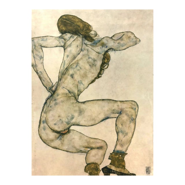 1981 Egon Schiele 28 Erotic Drawings Crouching Nude For Sale