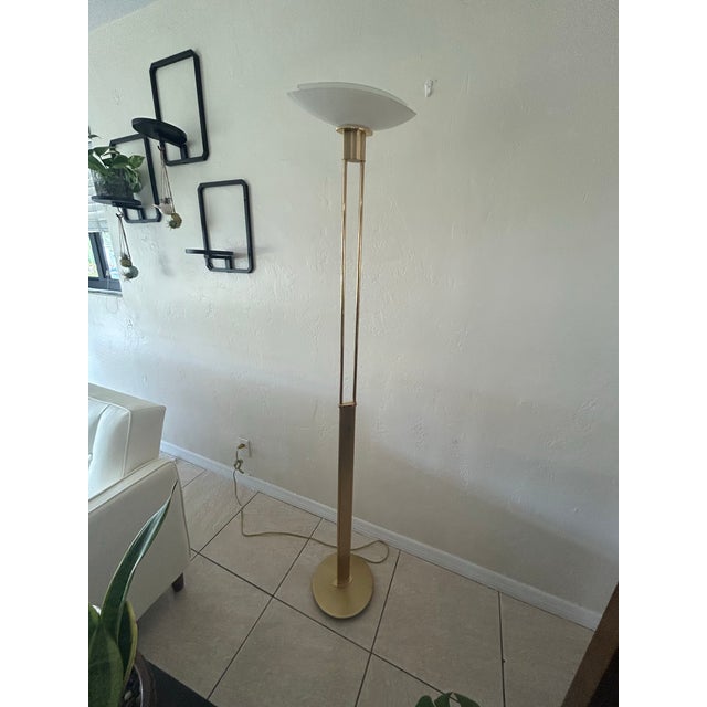 Mid-Century Modern Vintage Holtkötter Leuchten 2517/1 *P1 Torchiere Floor Lamp - Brass & Venetian Glass For Sale - Image 3 of 7