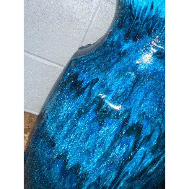 Royal Blue 1970s Grand Drip Glaze Cobalt Blue Studio Pottery Ceramic Turned Pottery Lamp For Sale - Image 8 of 10