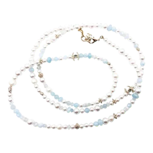 Chanel Brand New Gold CC Aquamarine Fresh Water Pearl Necklace