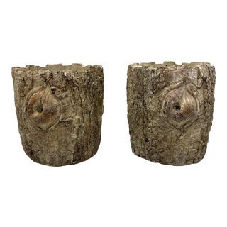 French Faux Bois Pottery Planters - a Pair For Sale