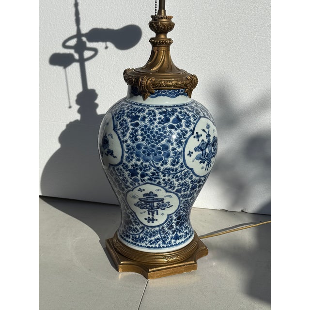 19c. Chinese Blue and White Lamp With Custom Shade For Sale - Image 16 of 18