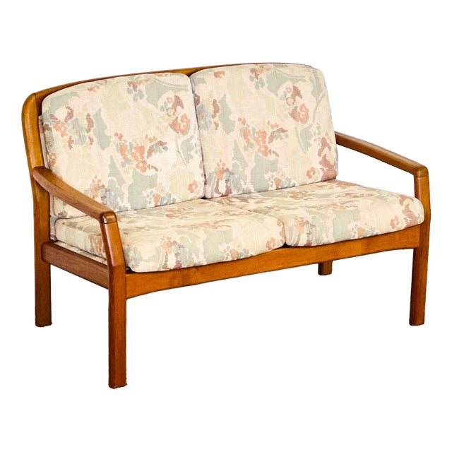 Danish Bench in Teak and Floral Fabric from Dyrlund, 1960s For Sale