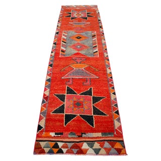 3x10 Ft Vintage Hand-Knotted Tribal Hallway Decor Ancient Alien Motif Rug for Hallway Kitchen Decor Turkish Rug Runner For Sale