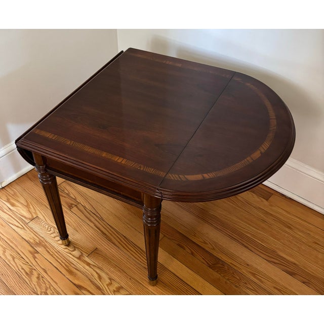 1990s Drop Leaf Inlay Side Table With Brass Feet For Sale - Image 9 of 12