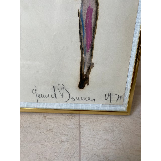 Mid-Century Modern 1971 Gerard Bouvier Framed Signed French Ink and Pastel Abstract Artwork For Sale - Image 3 of 10