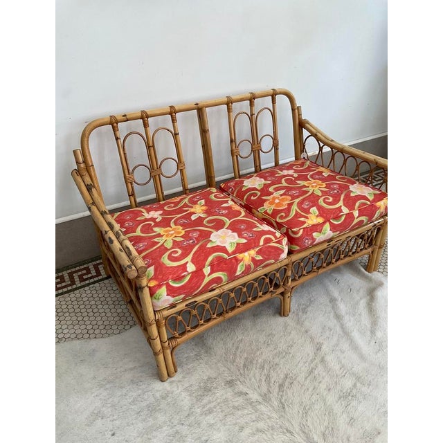 Broyhill 1970s Mid-Century Modern Broyhill Boho Rattan & Bamboo 2-Seater Sofa For Sale - Image 4 of 18