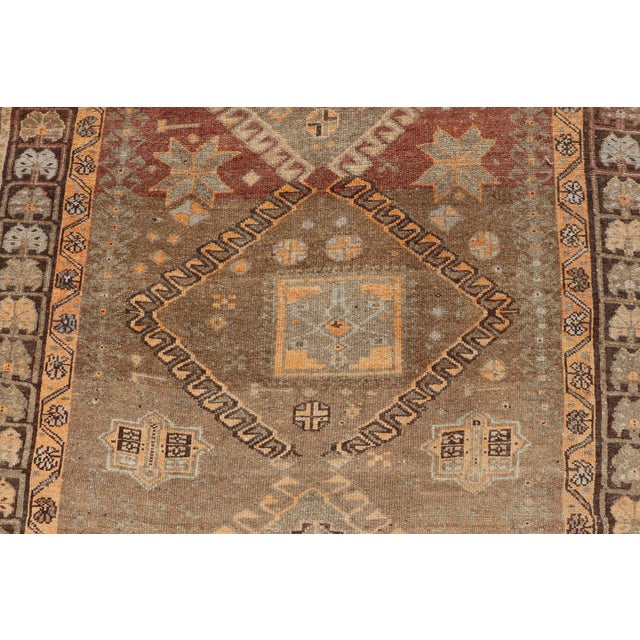 Orange Vintage Hand Knotted Turkish Kars Gallery Rug in Wool With Diamond Design For Sale - Image 8 of 13
