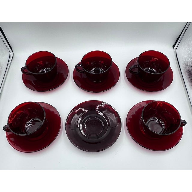Anchor Hocking 1930's Baltic Royal Ruby by Anchor Hocking Cup & Saucer 12pc Set For Sale - Image 4 of 11