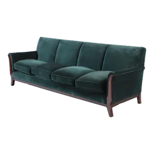 1940s Mid Century Modern French Large Sofa With Green Velvet Upholstery