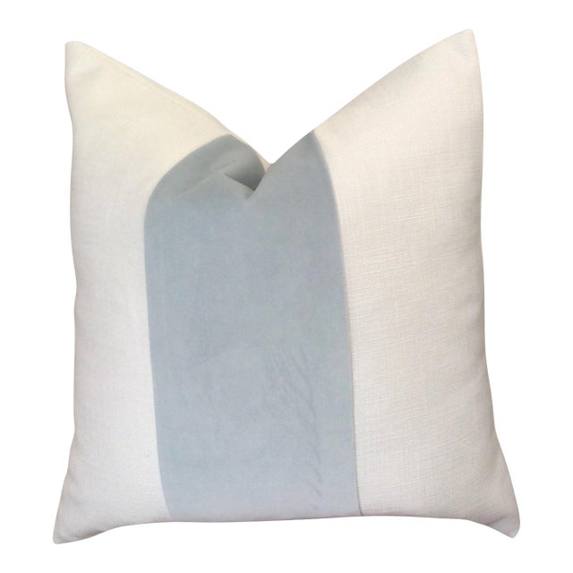 Custom Classic With Baby Blue Velvet Panel Down-Filled Lumbar Pillow 12" x 20" - Single For Sale