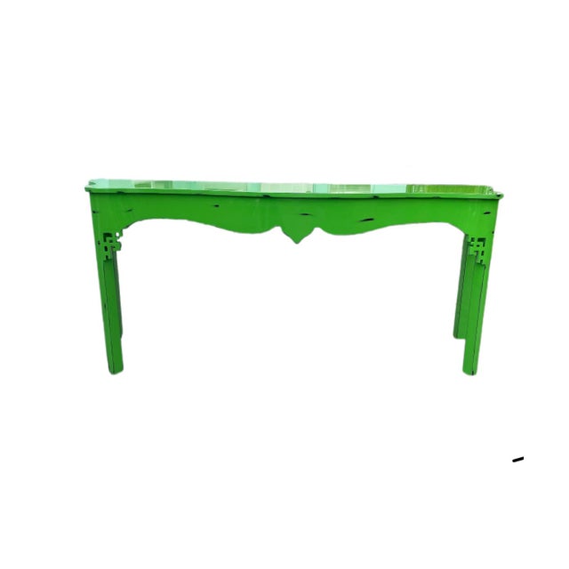 Chinese Chippendale Style Lacquered Console by Minton-Spidell – Lizard Green This striking Chinese Chippendale-style...