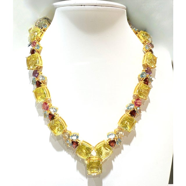 Bochic “Capri” Lemon Quartz, Blue Topaz & Rose Rosorite Necklace - 18K Gold & Siver “Circa 1990s” Set in 18K Gold & 950...