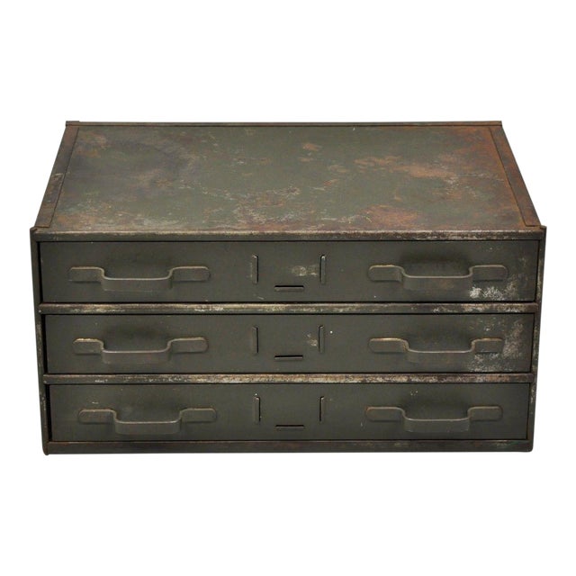 Vintage Small Military Green Steel Metal 3 Drawer Storage Tool