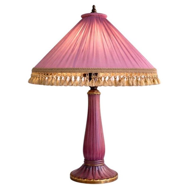 Gold Art Deco Table Lamp with Silk Shade by Josef Ekberg for Gustavsberg, 1928 For Sale - Image 8 of 8