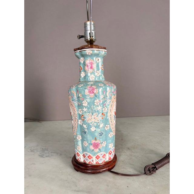 Ceramic Vintage Chinese Style Raised Floral Pattern Porcelain Table Lamp For Sale - Image 7 of 9