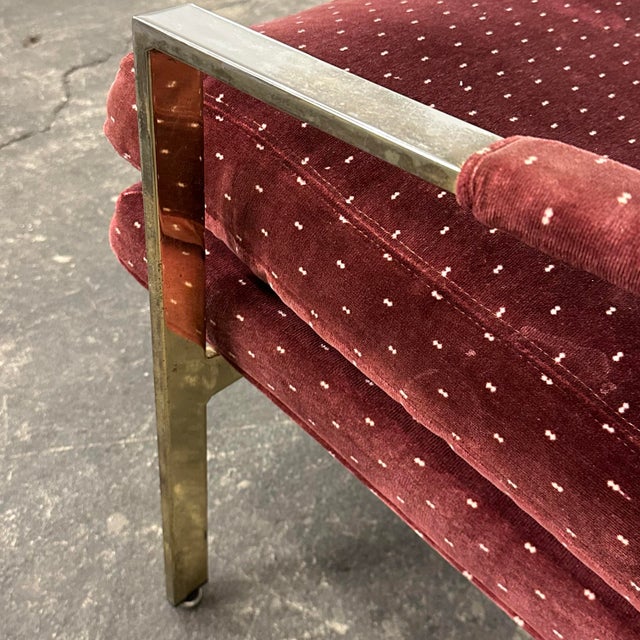 Maroon Milo Baughman for Thayer Coggin 951 Flat Bar Lounge Chair Brass For Sale - Image 8 of 12