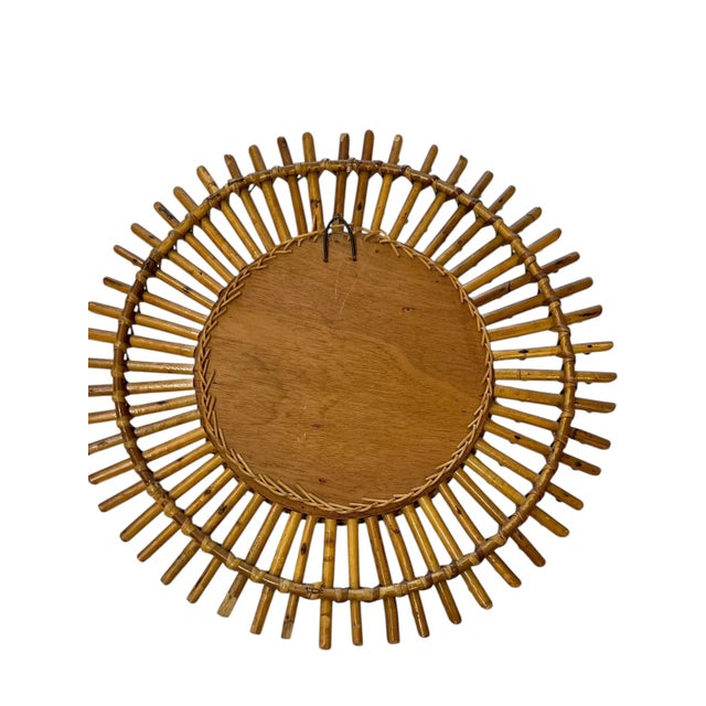Vintage Italian Rattan Bamboo Sunburst Mirror With Brass Accents For Sale - Image 11 of 14
