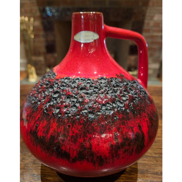 Ceramic MCM Keramik Red Fat Lava Vase With Handle For Sale - Image 7 of 11