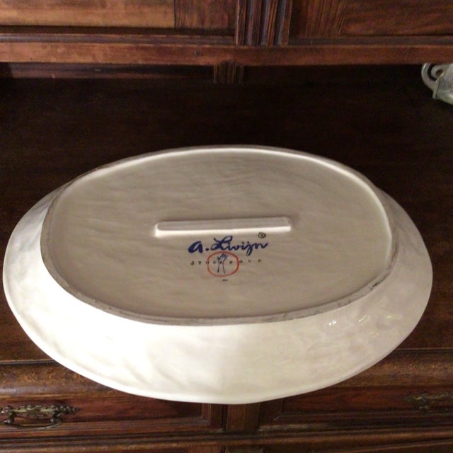 Large Platter Agneta Livijn White With Double Blue Lines Around Rim For Sale - Image 10 of 13