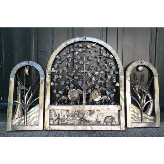 Signed Bustamante Brass Fireplace Screen / Wall Animal Sculpture - Set of 3 For Sale - Image 12 of 13