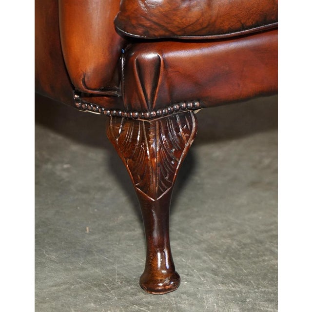 Chesterfield Wingback Chairs and Ottomans in Brown Leather, Set of 4 For Sale - Image 9 of 18