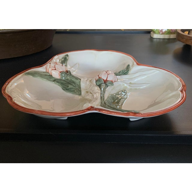 Italian Vintage Carraro Italian Majolica Artichoke Three-Lobed Dish For Sale - Image 3 of 6