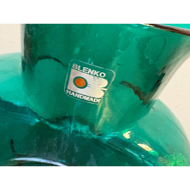 1960s 1960s Blenko Hand Blown Glass Teal Pitcher For Sale - Image 5 of 5
