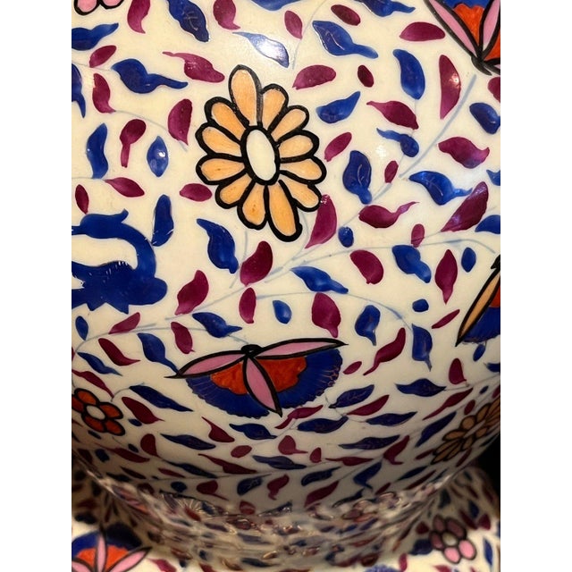 Vintage Benjarong Thai Porcelain Vase Floral Butterfly Enamel Base 8" H For Sale - Image 4 of 6