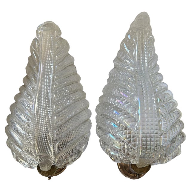 Iridescent Murano Leaf Sconces, 1940s, Set of 2 For Sale