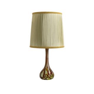 Glass Table Lamp with Textile Shade, 1960s For Sale