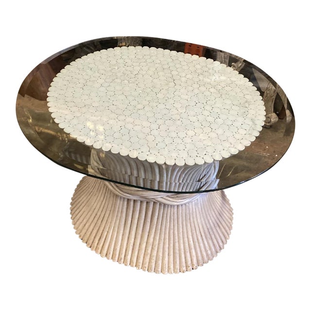 1970s McGuire White Wheat Side Table For Sale