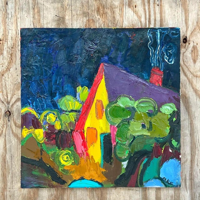 Vintage Boho Signed Original Oil Landscape on Canvas For Sale - Image 10 of 15