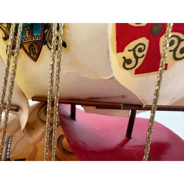 Pair of Vintage Dutch Hand-Painted Sailboats With Heraldic Sails, Mid-Century Nautical Decor For Sale In Indianapolis - Image 6 of 11