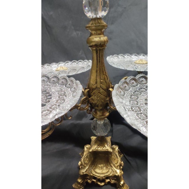 Vintage French Crystal & Gilt Bronze Five-Tier Bonbonniere Stand Rococo Dessert Server Crystal Centerpiece For Sale - Image 4 of 6